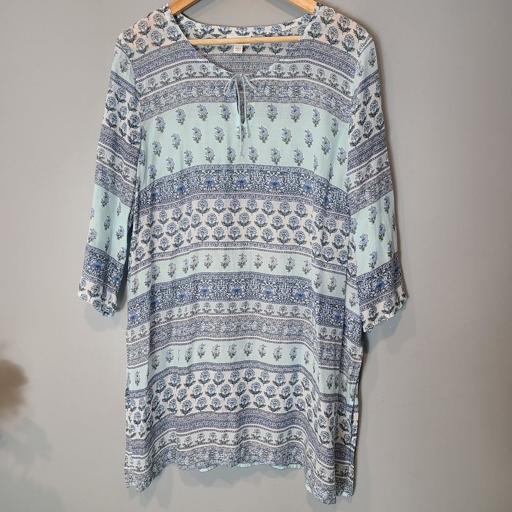 J Jill Tunic XLP Floral Beach Swim Cover Up Resort Cruise Sheer Boho Cottage